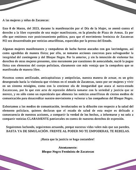 BLOQUE NEGRO FEMINISTA AFIRMA QUE RESPONDIÓ AGRESIÓN DE POLICÍAS EN MOVILIZACIÓN DEL 8M