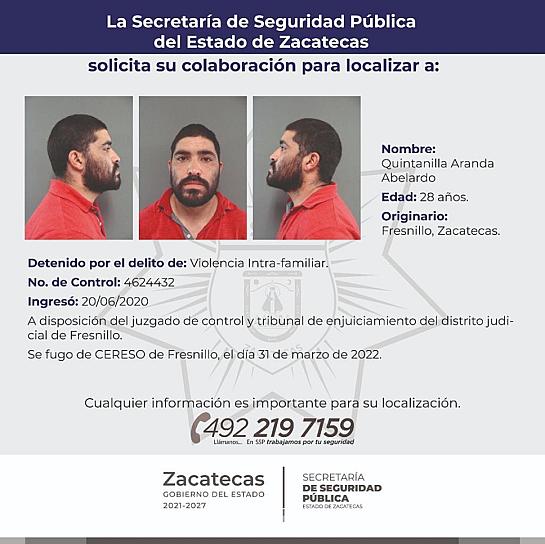 BUSCAN A REOS FUGADOS DEL PENAL DE FRESNILLO