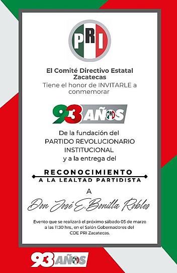 CELEBRARÁN 93 ANIVERSARIO DEL PRI
