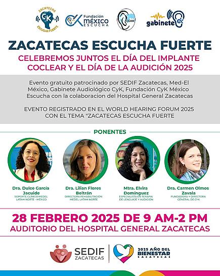 Celebrarán Día del Implante Coclear y Día de la Audición con la conferencia “Zacatecas escucha fuerte”, 