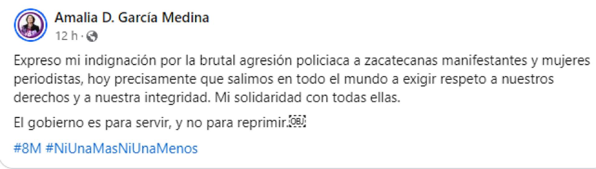 CONDENA AMALIA GARCÍA BRUTAL AGRESIÓN A MANIFESTANTES DEL 8M