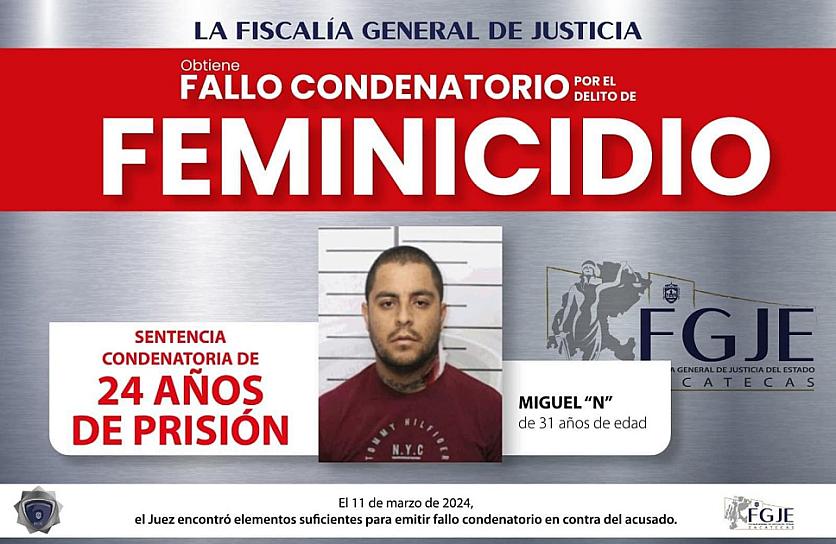 CONDENAN A 24 AÑOS DE PRISIÓN A FEMINICIDA 