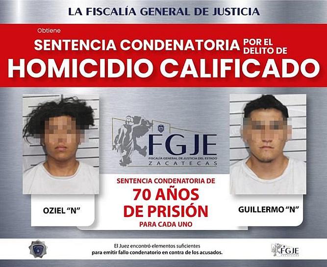 CONDENAN A 70 AÑOS DE CÁRCEL A DOS JÓVENES POR HOMICIDIO CALIFICADO