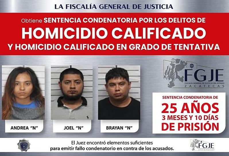 CONDENAN A TRES PERSONAS A MÁS DE 25 AÑOS POR HOMICIDIO