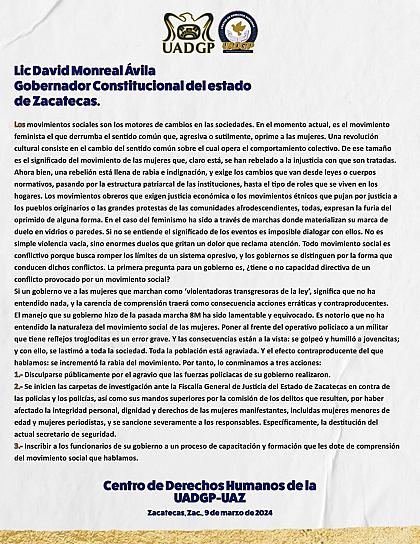 CONDENAN UNIVERSITARIOS REPRESIÓN CONTRA MOVILIZACIÓN FEMINISTA; PIDEN SANCIONAR A RESPONABLES 