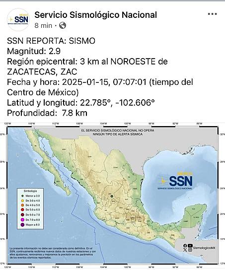 Confirma Servicio Sismológico registro de dos sismos en Zacatecas