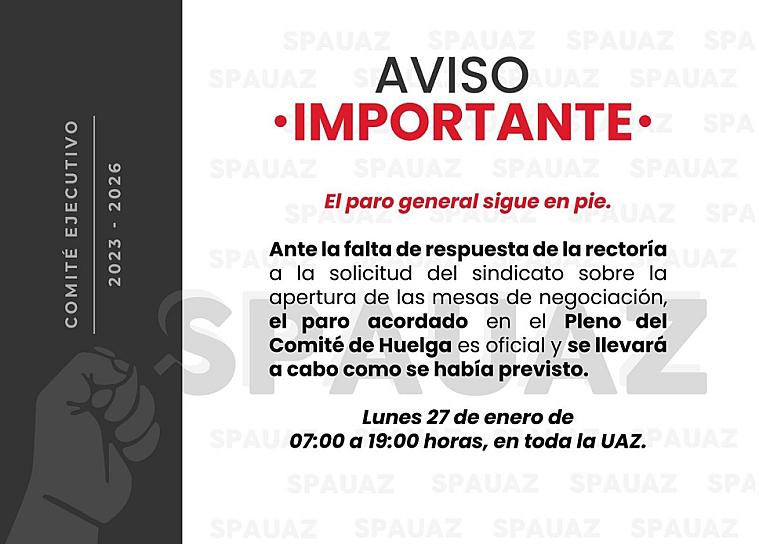 Confirma SPAUAZ paro de labores; COBAEZ sí iniciará ciclo escolar