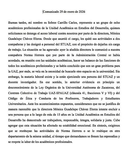 DENUNCIAN ACOSO LABORAL EN UAED DE LA UAZ