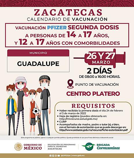 CONTINÚA JORNADA DE VACUNACIÓN PARA CHAVOS DE ZACATECAS