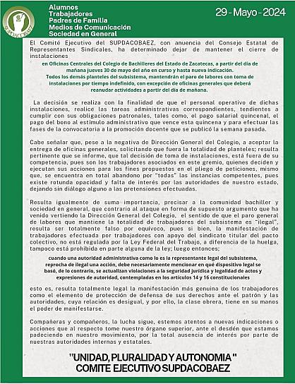 CONTINUARÁ PARO EN LOS COBAEZ