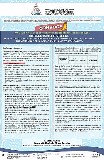 CONVOCA CDHEZ A CONFORMAR COMITÉ PARA PREVENIR LA VIOLENCIA Y EL SUICIDIO 