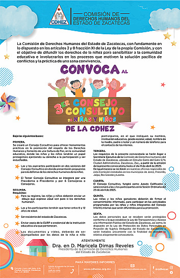 Convoca CDHEZ a integrar el “Tercer Consejo Consultivo de Niñas y Niños”