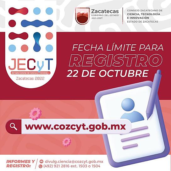 CONVOCA COZCYT A PARTICIPAR EN JORNADA ESTATAL DE CIENCIA Y TECNOLOGÍA 2022