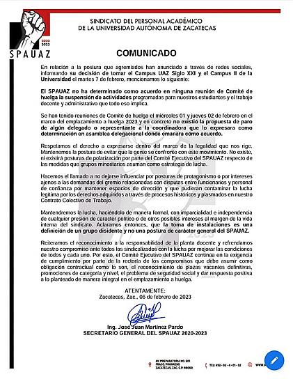 CONVOCA GRUPO PLURAL A PARO EN LA UAZ