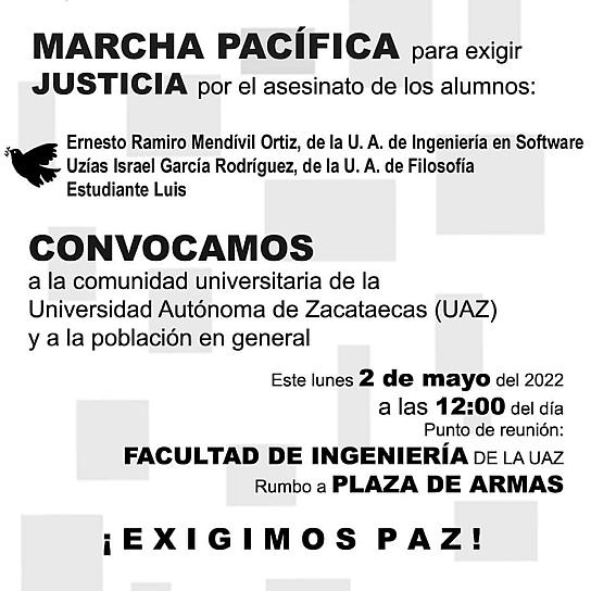 CONVOCAN UNIVERSITARIOS A MOVILIZACIÓN POR JÓVENES ASESINADOS 
