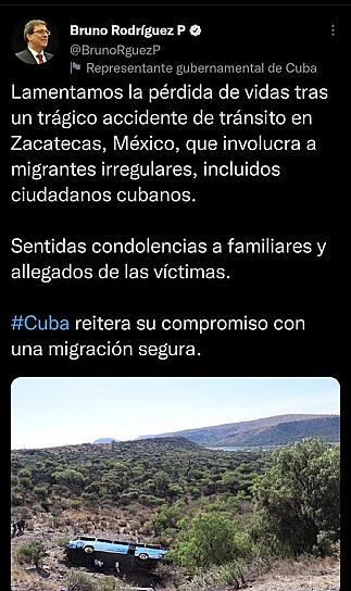 CUBA LAMENTA LA MUERTE DE MIGRANTES EN ACCIDENTE EN ZACATEAS