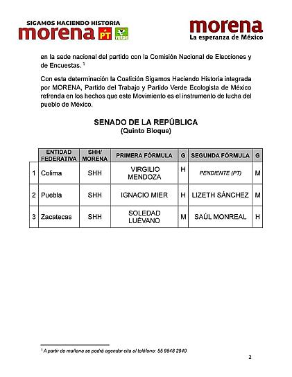 DEFINIDAS, CANDIDATURAS AL SENADO POR MORENA