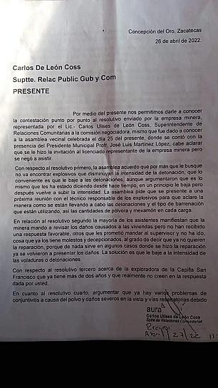 Denuncian habitantes de Concha del&nbsp;Oro afectaciones de mina Aranzazú