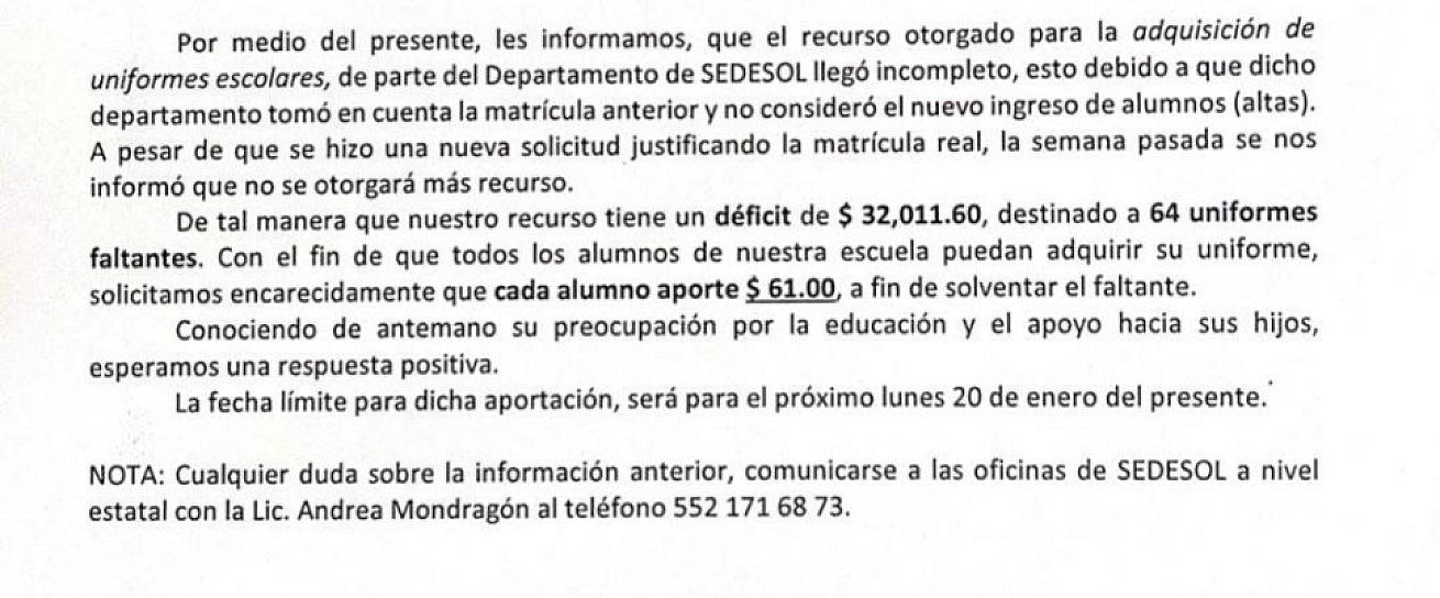Denuncian padres de familia cobro de uniformes escolares en Fresnillo