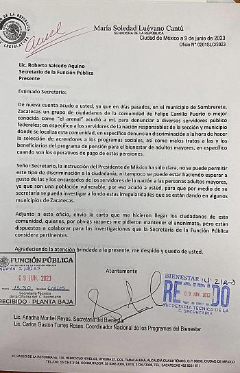 DENUNCIA SENADORA SOLEDAD LUÉVANO CONDICIONAMIENTO DE PROGRAMAS SOCIALES EN SOMBRERETE 