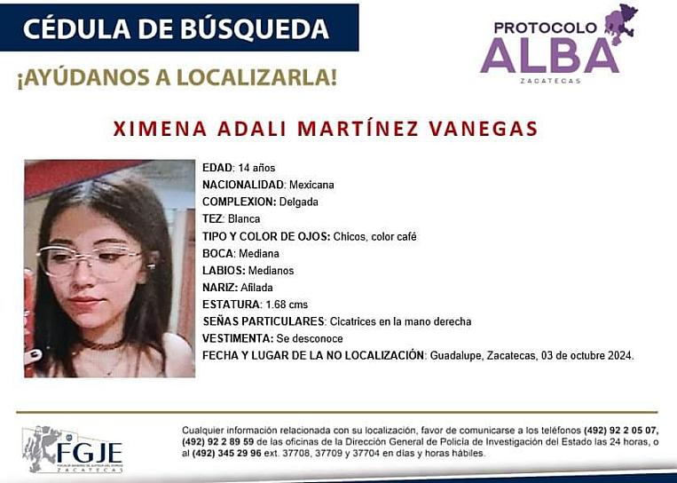 DESAPARECE MENOR DE 14 AÑOS EN GUADALUPE