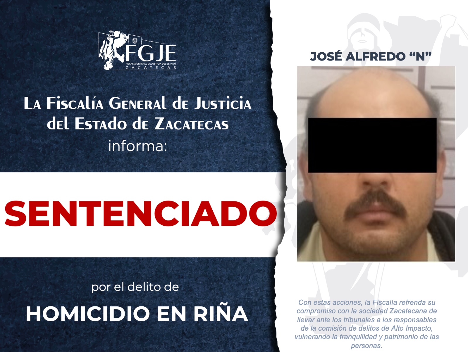 CONDENAN A JOSÉ ALFREDO “N” POR HOMICIDIO EN RIÑA EN FRESNILLO