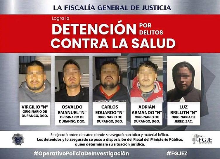 DETIENEN FUERZAS DE SEGURIDAD A CINCO PERSONAS EN JEREZ