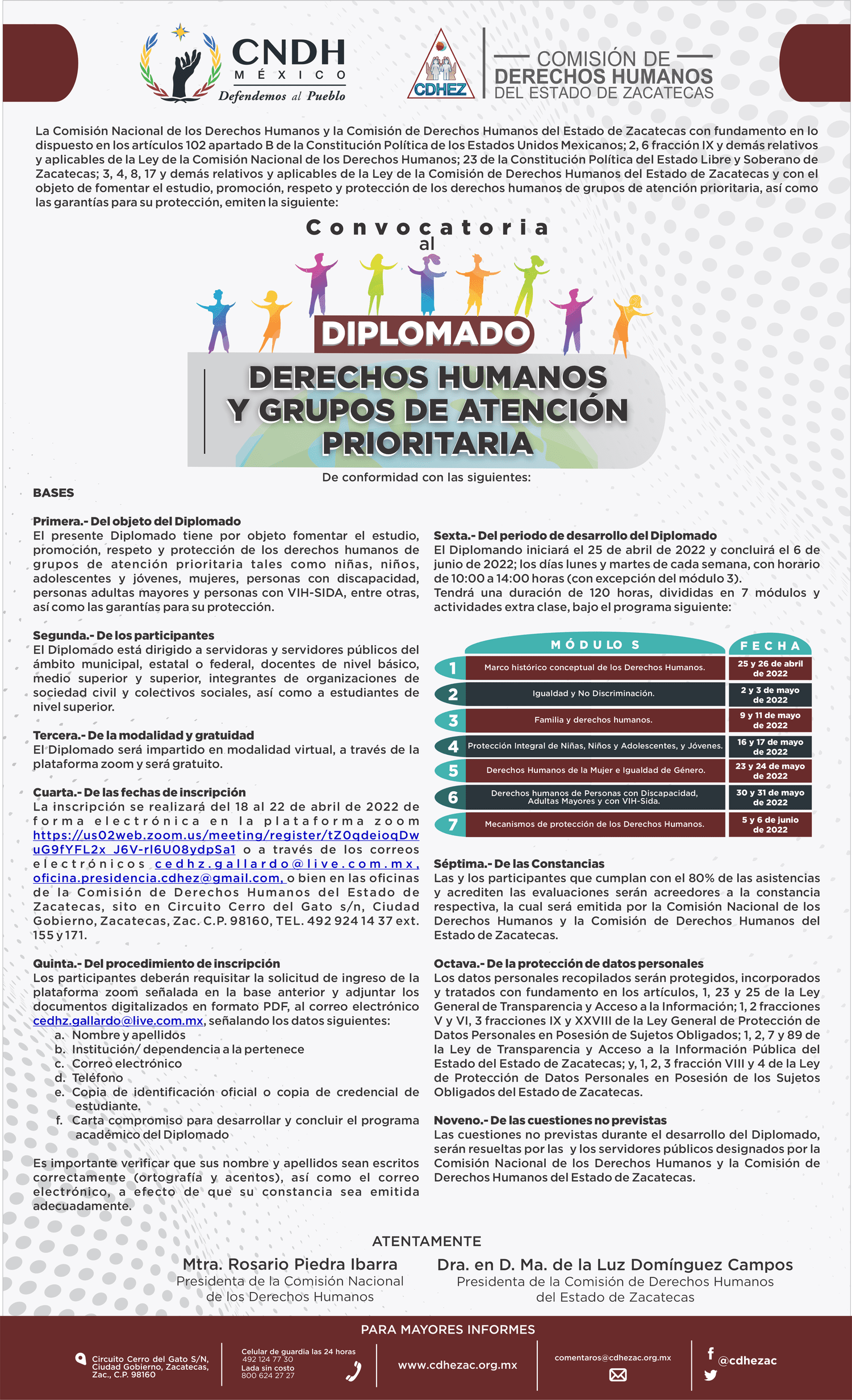 CONVOCAN CNDH Y CDHEZ AL DIPLOMADO 'DERECHOS HUMANOS Y GRUPOS DE ATENCIÓN PRIORITARIA'