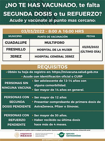  ULTIMO DÍA DE VACUNACIÓN CONTRA EL COVID-19 PARA REZAGADOS Y SEGUNDAS DOSIS 
