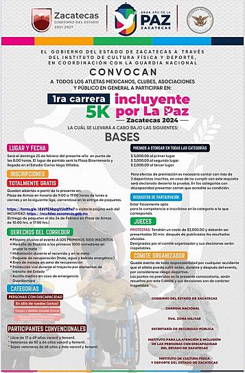 EL 25 DE FEBRERO, CARRERA INCLUYENTE POR LA PAZ