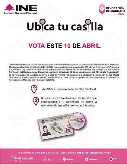EXHORTA INE A ZACATECANOS A PARTICIPAR EN EJERCICIO DE REVOCACIÓN DE MANDATO 