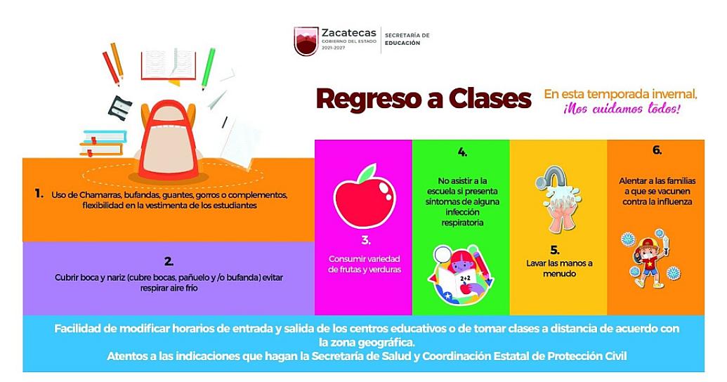 Exhorta SEZ a estudiantes a protegerse durante la temporada invernal