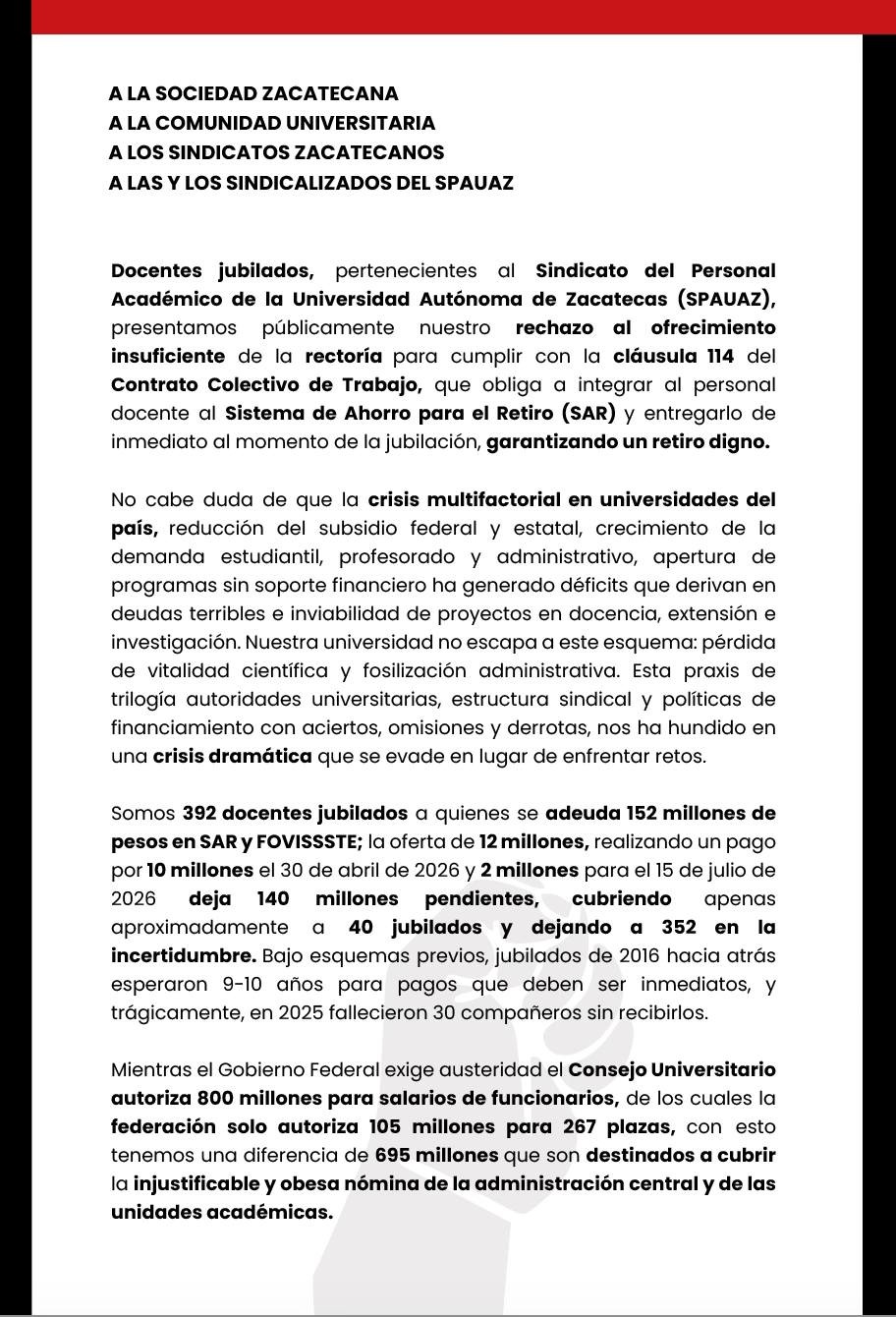 EXIGE SPAUAZ CUMPLIMIENTO DE DERECHOS ANTE POSIBLE HUELGA