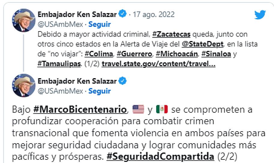 POR INSEGURIDAD, EMITE EU ALERTA DE VIAJE PARA ZACATECAS
