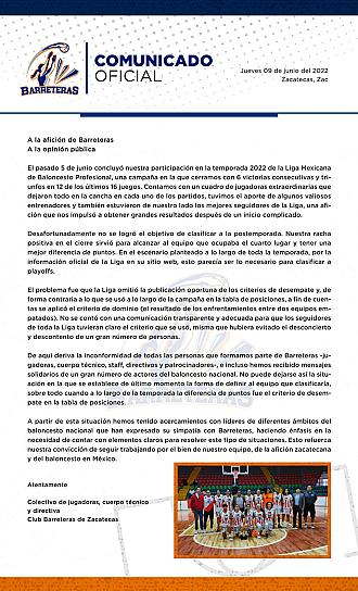  INCONFORMES BARRETERAS DE ZACATECAS CON LA LMBPF