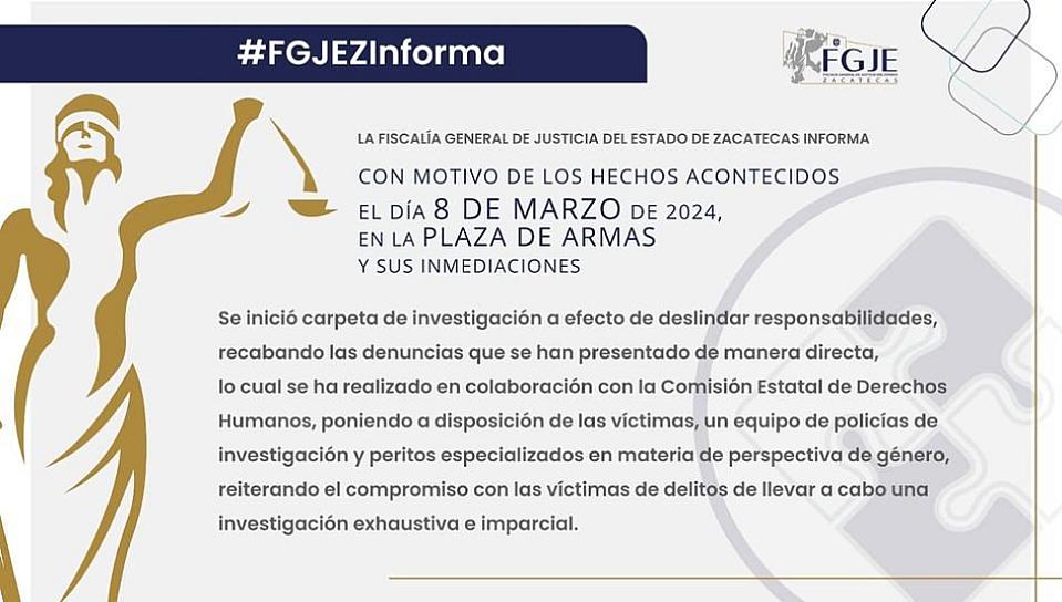 INICIA FGJEZ AVERIGUACIÓN POR DETENCIONES ARBITRARIAS EN LA MARCHA DEL 8M