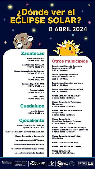INIVITAN A ZACATECANOS A DISFRUTAR EN SEDES OFICIALES EL ECLIPSE SOLAR 