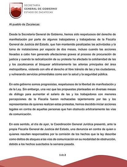 INTERPONE GOBIERNO DEL ESTADO DENUNCIA CONTRA QUIEN RESULTE RESPONSABLE POR BLOQUEOS