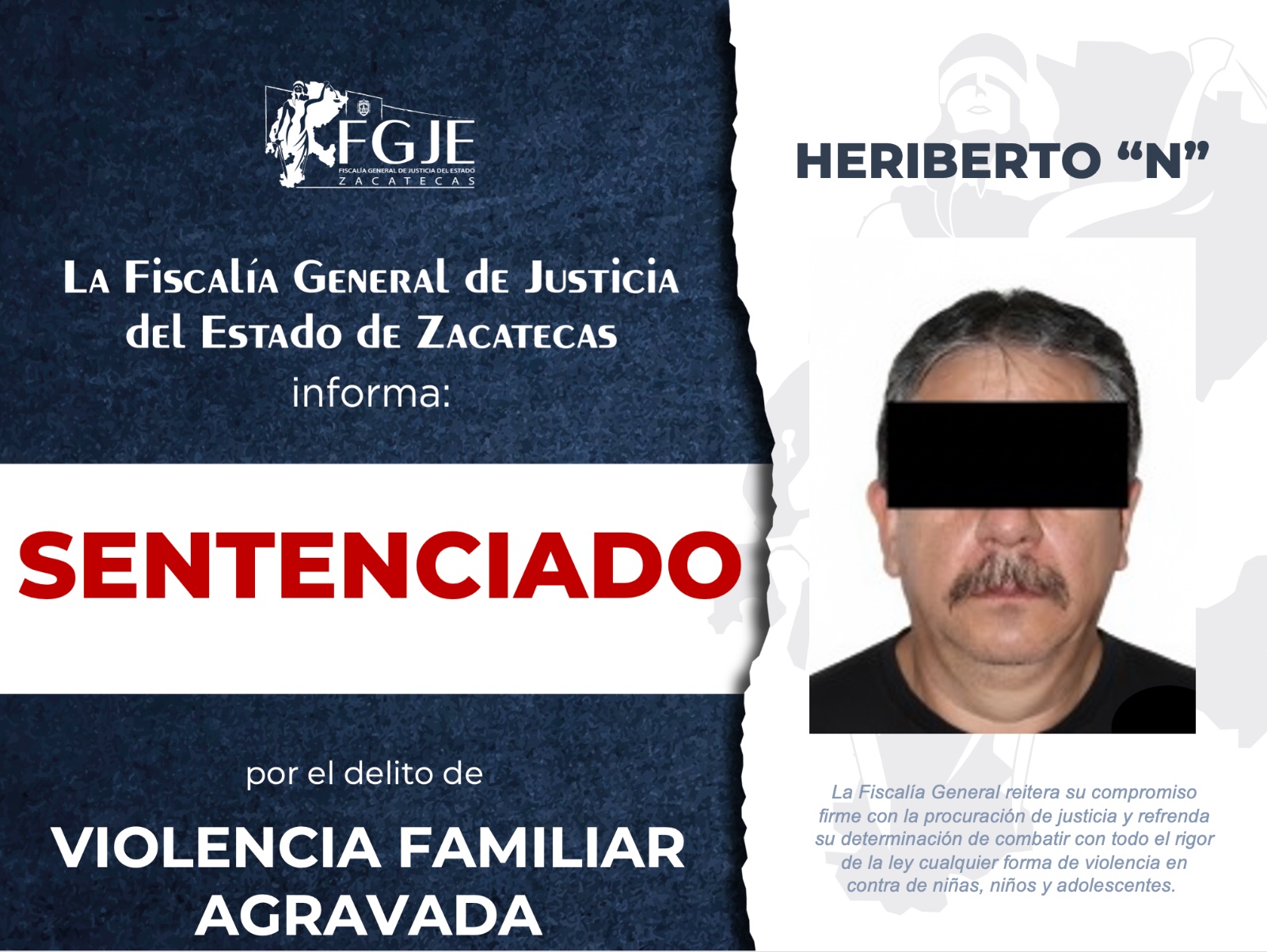 CONDENA POR VIOLENCIA FAMILIAR AGRAVADA EN ZACATECAS: HERIBERTO “N” CUMPLIRÁ MÁS DE 2 AÑOS DE PRISIÓN