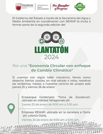 INVITA GOBIERNO A PARTICIPAR EN EL SEGUNDO LLANTATÓN 2024
