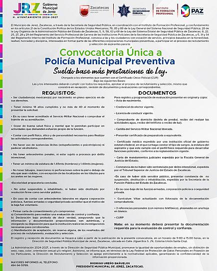 Invitan a jóvenes a unirse a la Policía Municipal de Jerez