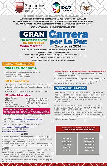 INVITAN A PARTICIPAR EN LA GRAN CARRERA POR LA PAZ ZACATECAS 2024