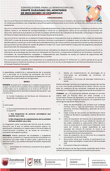 INVITAN A SER PARTE DEL COMITÉ DEL MONITOREO DE INDICADORES DE DESARROLLO