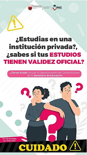 INVITA SEZ A VERIFICAR VALIDEZ OFICIAL DE ESCUELAS PRIVADAS