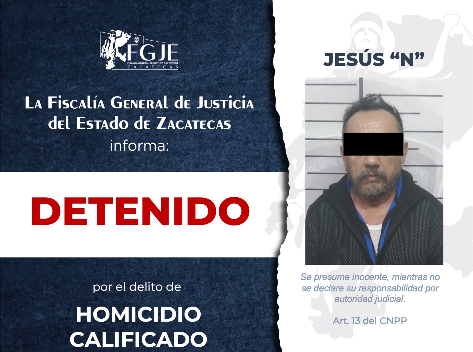 CAPTURAN EN GUADALUPE A HOMBRE BUSCADO POR HOMICIDIO EN CDMX