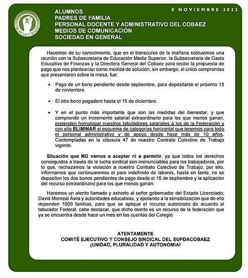 RECHAZA SUPDACOBAEZ HOMOLOGACIÓN DE TABULADORES