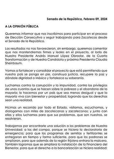 JOSÉ NARRO, SE DICE CONSTERNADO POR DESIGNACIÓN DE FÓRMULA AL SENADO