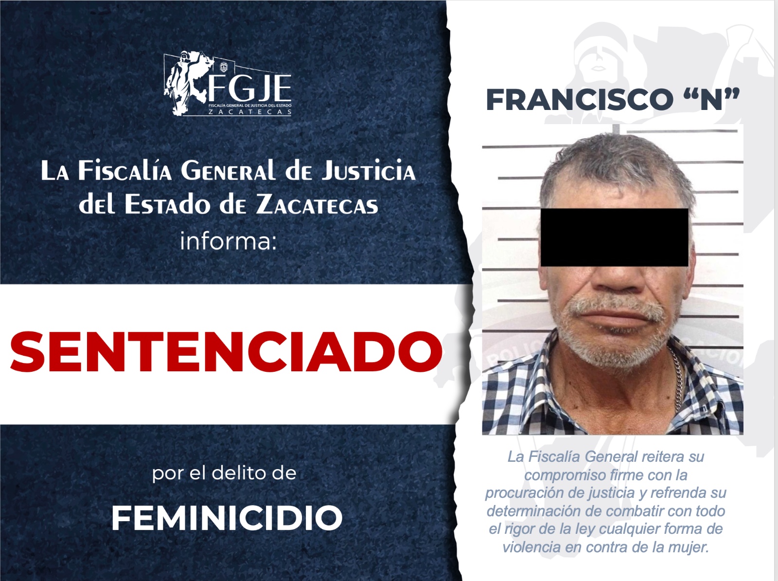 LO SENTENCIAN A 15 AÑOS DE PRISIÓN POR FEMINICIDIO