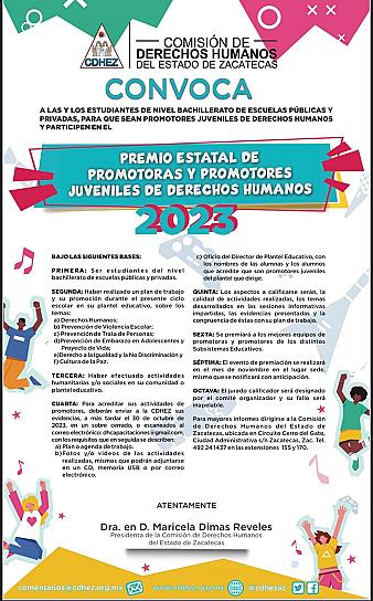 LANZA CDHEZ CONVOCATORIA AL PREMIO ESTATAL DE PROMOTORES JUVENILES 