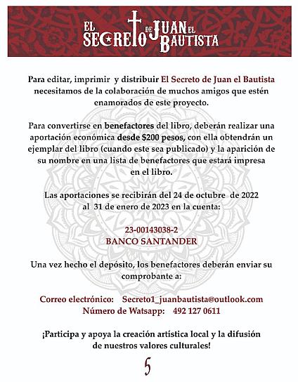 LANZAN CAMPAÑA DE APOYO PARA PUBLICAR 'EL SECRETO DE SAN JUAN BAUTISTA'